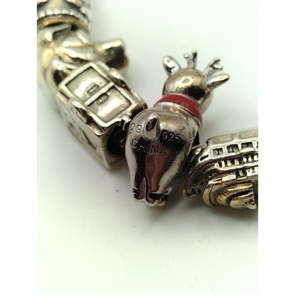 Sterling Silver Sliding Charm Reflection Beads Bracelet Dog Sled Reindeer 7.75" - Picture 8 of 9